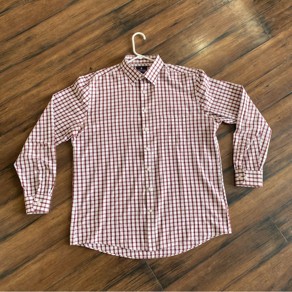 Stafford Red White Dress Shirt Fitted Mens Travel Shirt 17 36 37